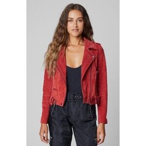 BLANKNYC by Anthropologie Stolen Kiss RED SUEDE Leather MOTO Biker JACKET S NWOT